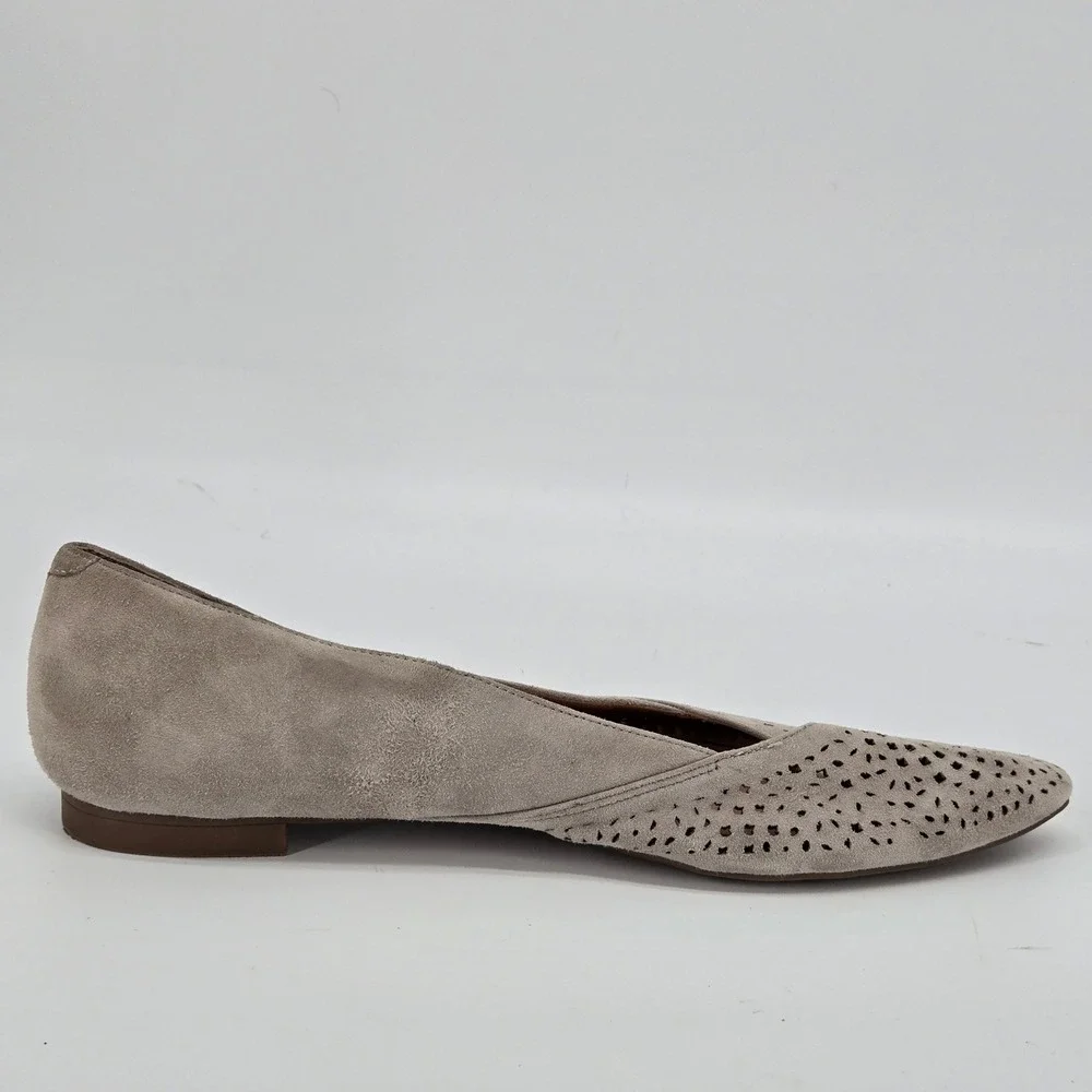 Vionic Carmela Perforated Suede Pointed Toe Ballet Flats Greige Women's Size 10